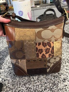 NWT Vintage Coach Patchwork Signature Crossbody Bag in Brown and Tan